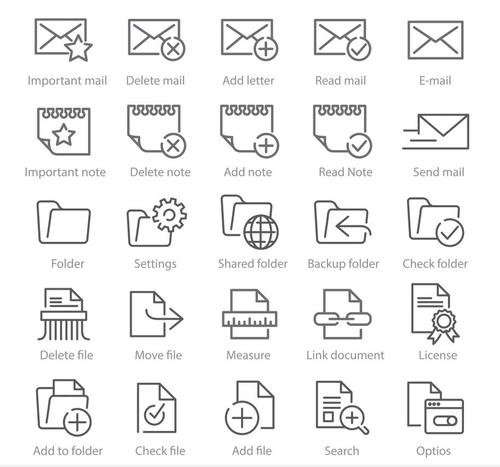 Documents and mail linear icons vector