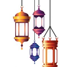 Eid Mubarak festival decorative lamp vector design 01