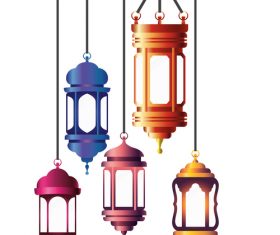 Eid Mubarak festival decorative lamp vector design 02
