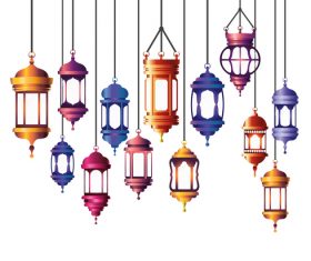 Eid Mubarak festival decorative lamp vector design 03