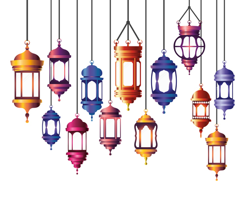 Eid Mubarak festival decorative lamp vector design 03