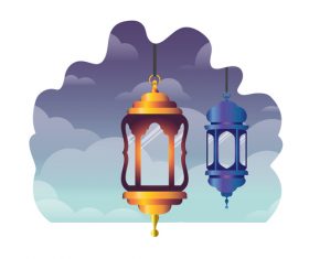 Eid Mubarak festival decorative lamp vector design 05