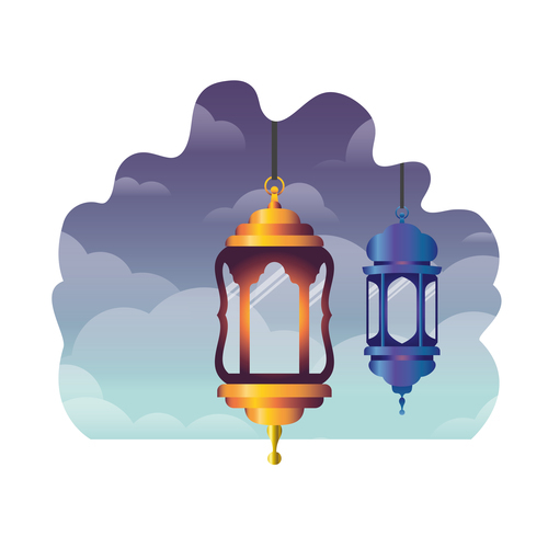 Eid Mubarak festival decorative lamp vector design 05