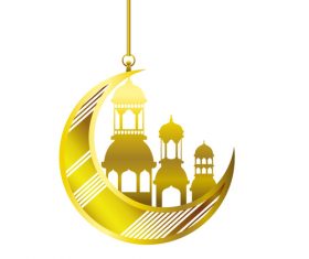Eid Mubarak festival golden moon decor vector 01