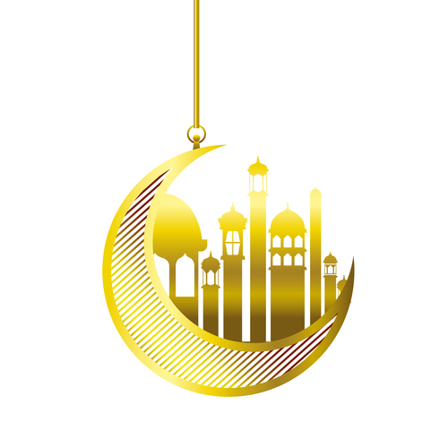 Eid Mubarak festival golden moon decor vector 02
