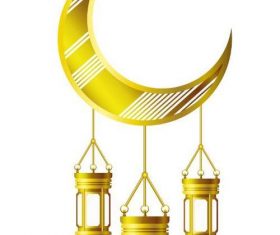Eid Mubarak festival golden moon decor vector 03