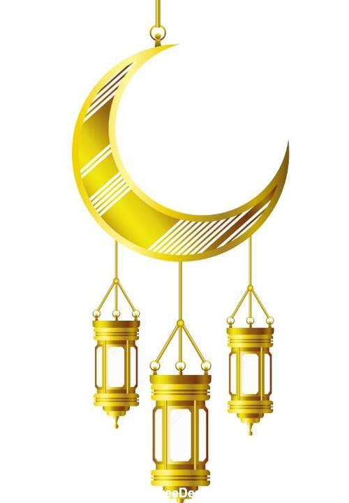 Eid Mubarak festival golden moon decor vector 03