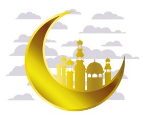 Eid Mubarak festival golden moon decor vector 04