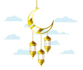 Eid Mubarak festival golden moon decor vector 05