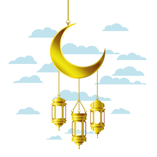 Eid Mubarak festival golden moon decor vector 07