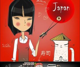 Ethnic cuisine japanese sushi cartoon vector
