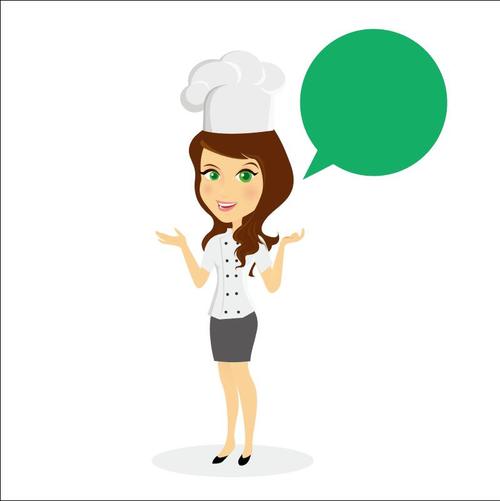 Female chef and green dialog vectors