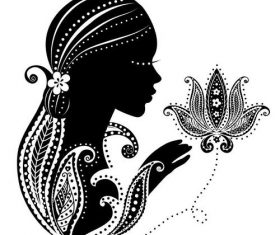 Female silhouette and flower vectors