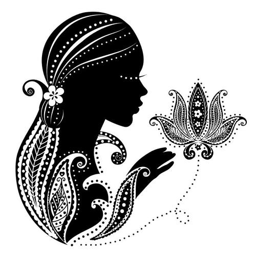 Female silhouette and flower vectors