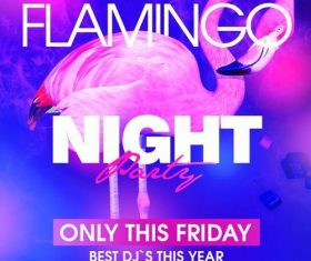 Flamingo night party flyer psd template