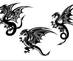 Flying dragon tatoo silhouette vector