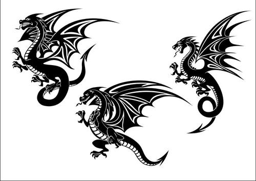 Flying dragon tatoo silhouette vector