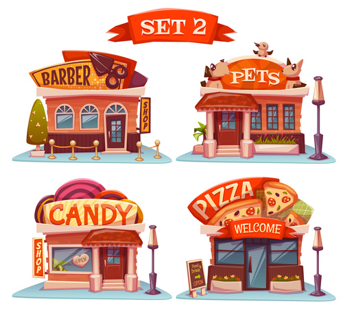 Four cartoon stores vector