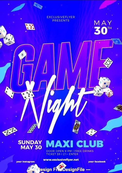 Game night maxi club party psd flyer