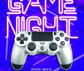 Game party night psd template with neon