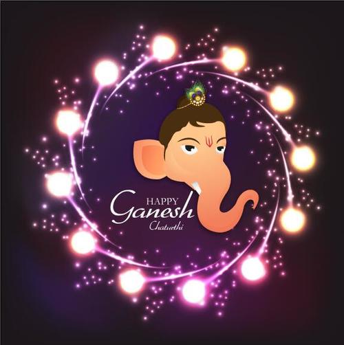 Ganesh Chaturthiand shiny lights background vector