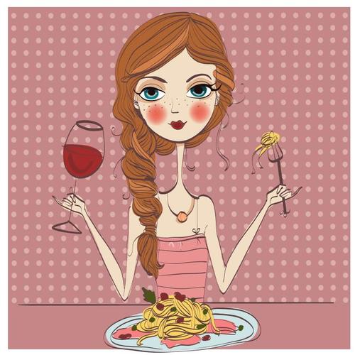Girl eating spaghetti cartoon vector free download