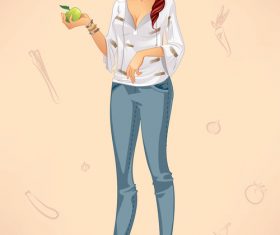 Girl holding apple cartoon vectors