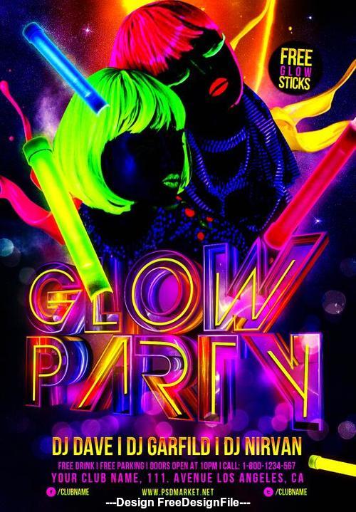 Glow party poster and flyer psd template
