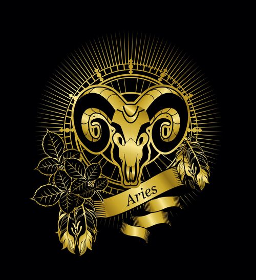 Gold Aries zodiac sign vector