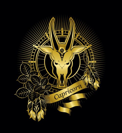 Gold Capricorn zodiac sign vector