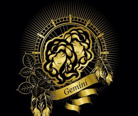 Gold Gemini zodiac sign vector
