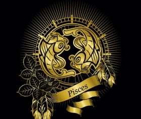 Gold Pisces zodiac sign vector