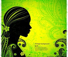 Green background silhouette female and flower illustration vectors