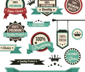 Green badges and ribbons vectors