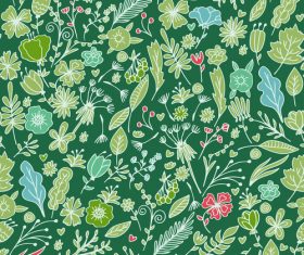 Green leaf and safflower seamless pattern background vector