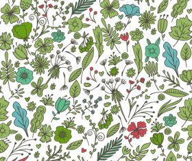 Green plants and flowers seamless pattern background vector