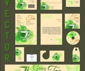 Green tea menu and label vectors