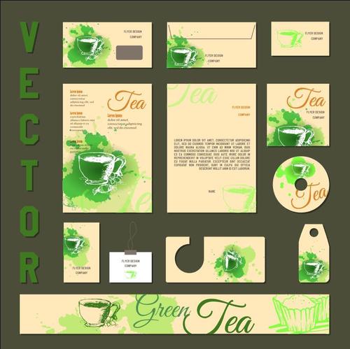 Green tea menu and label vectors