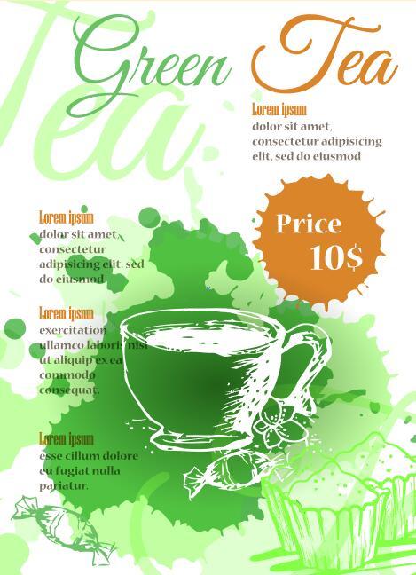Green tea menu cover vectors