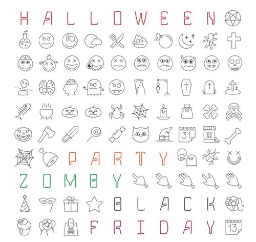 Halloween linear icons set vector