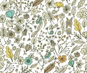 Hand drawn Floral Seamless Pattern with Flowers and Leaves vector