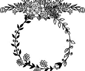Hand drawn black flower frame decorative vector