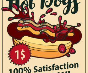 Hot dogs retro flyer vector material