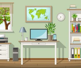Illustration of a classic living room and folders on shelves vectors
