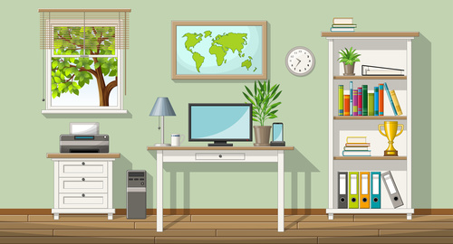 Illustration of a classic living room and folders on shelves vectors