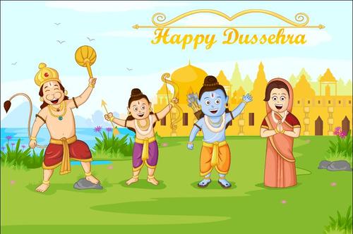 Indian Dussehra cartoon vectors 01 free download