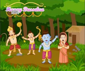 Indian Dussehra cartoon vectors 03