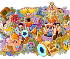 Indian festival doodle illustration vectors