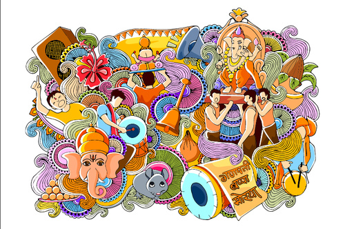 Indian festival doodle illustration vectors