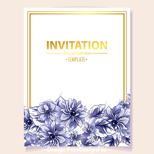 Invitation card template with blue flower vector